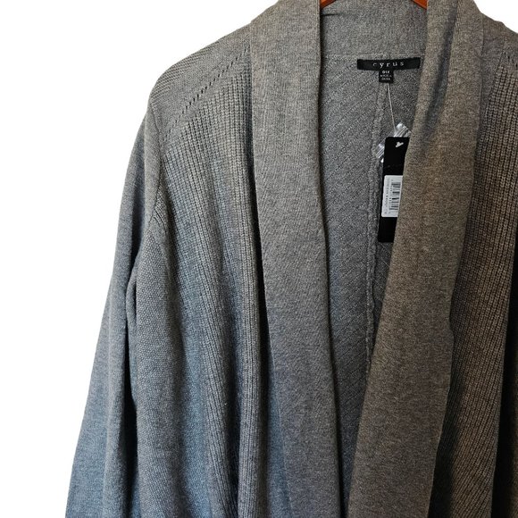 Cyrus Womens Gray Shawl Collar Long Sleeves Draped Open Front Cardigan Plus size - Picture 8 of 13